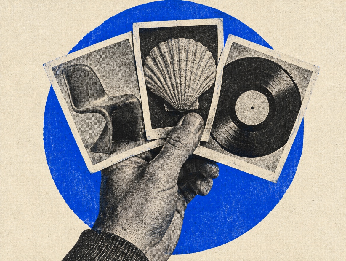 A hand holding picture cards of objects and personal tastes